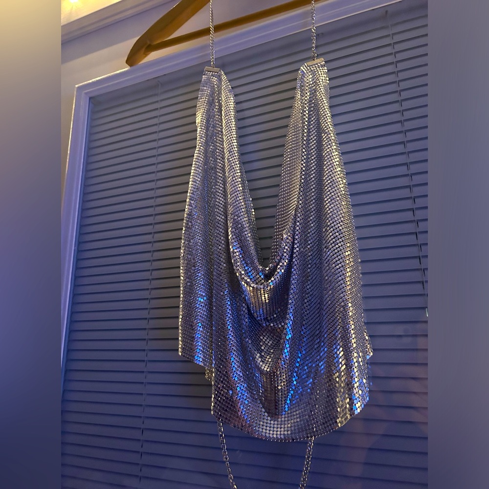 UNIQUE METALLIC Metallic Crop Top Sexy Chain Straps MEDIUM H&M Divided